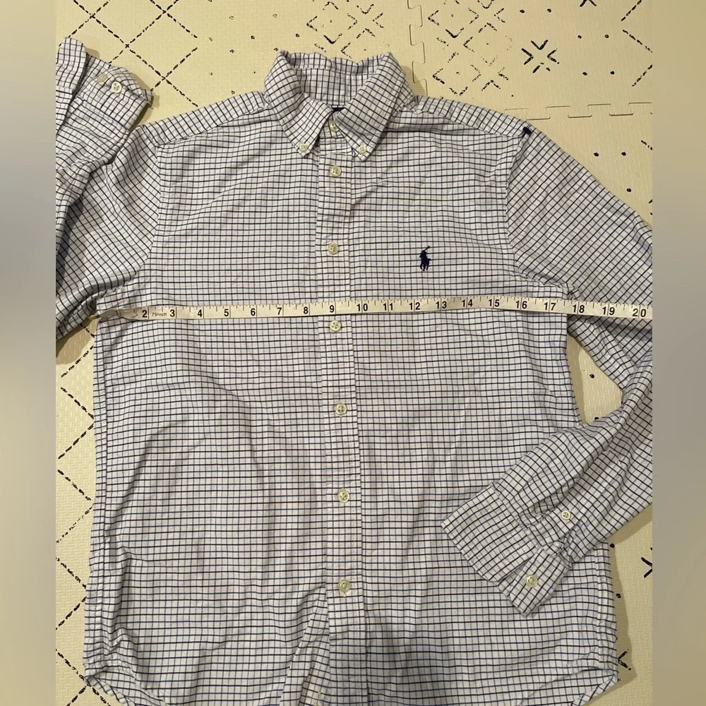 Polo Ralph Lauren Boys 116 Button Down Shirt Blue White‎ Navy Plaid Check